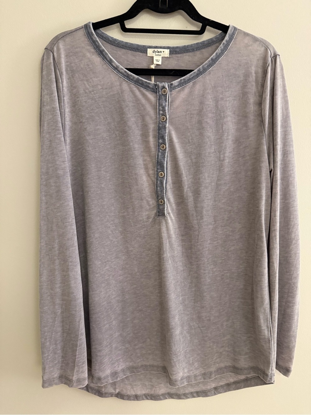 dylan Faded Gray Henley Long Sleeve Top Mineral Wash Casual Boho Shirt
